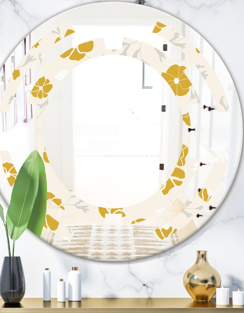 DesignQ Retro Handdrawn Poppies III - Cottage Round or Oval Wall Mirror - Space
