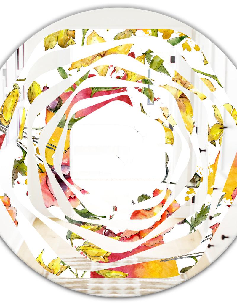 DesignQ Retro Handdrawn Poppies IV - Cottage Round Or Oval Wall Mirror - Whirl