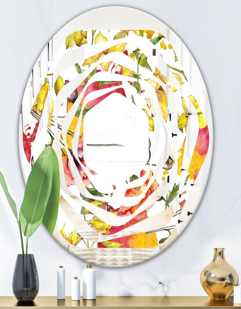 DesignQ Retro Handdrawn Poppies IV - Cottage Round Or Oval Wall Mirror - Whirl