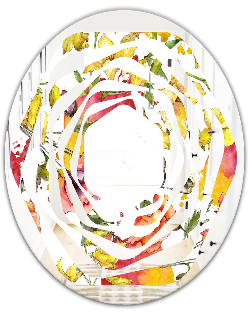 DesignQ Retro Handdrawn Poppies IV - Cottage Round Or Oval Wall Mirror - Whirl