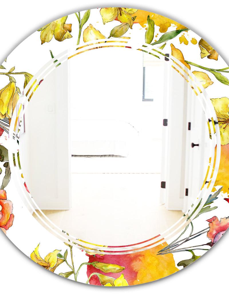 DesignQ Retro Handdrawn Poppies IV - Cottage Round Or Oval Wall Mirror - Triple C