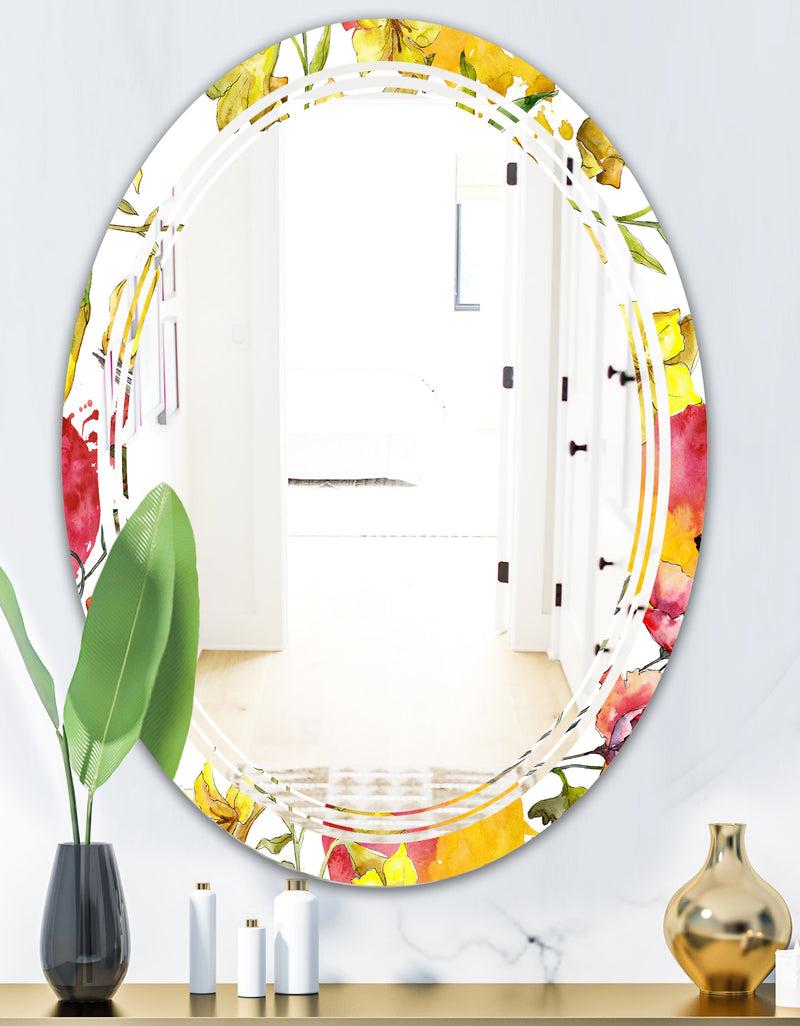DesignQ Retro Handdrawn Poppies IV - Cottage Round Or Oval Wall Mirror - Triple C
