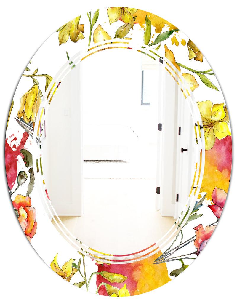 DesignQ Retro Handdrawn Poppies IV - Cottage Round Or Oval Wall Mirror - Triple C