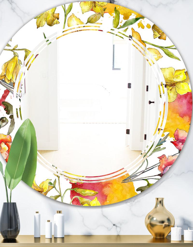 DesignQ Retro Handdrawn Poppies IV - Cottage Round or Oval Wall Mirror - Triple C