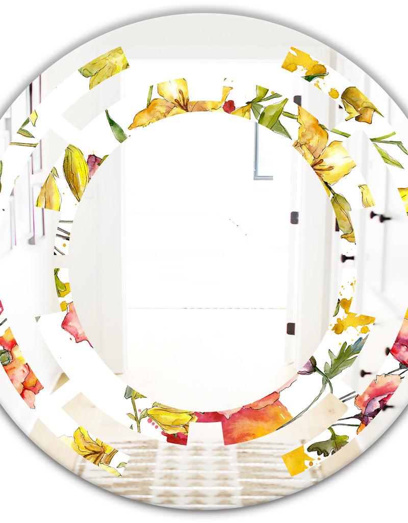 DesignQ Retro Handdrawn Poppies IV - Cottage Round Or Oval Wall Mirror - Space