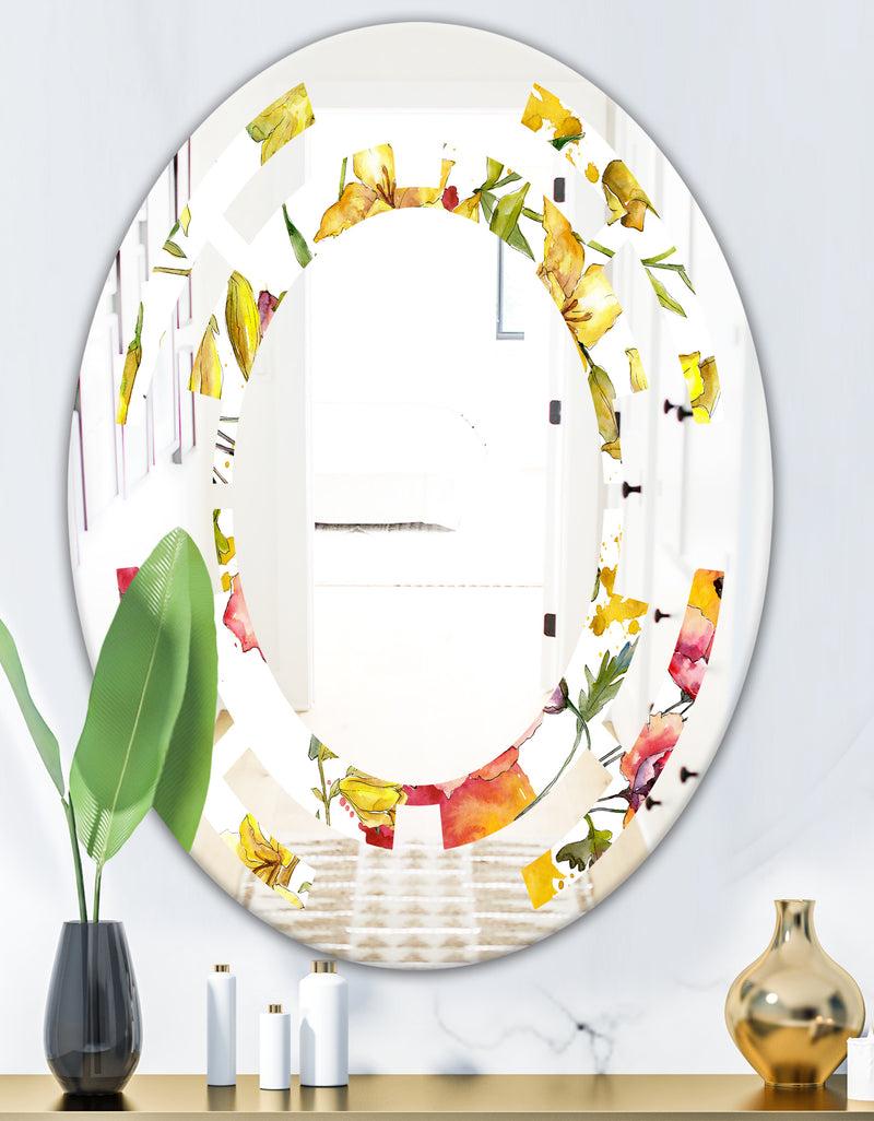 DesignQ Retro Handdrawn Poppies IV - Cottage Round Or Oval Wall Mirror - Space