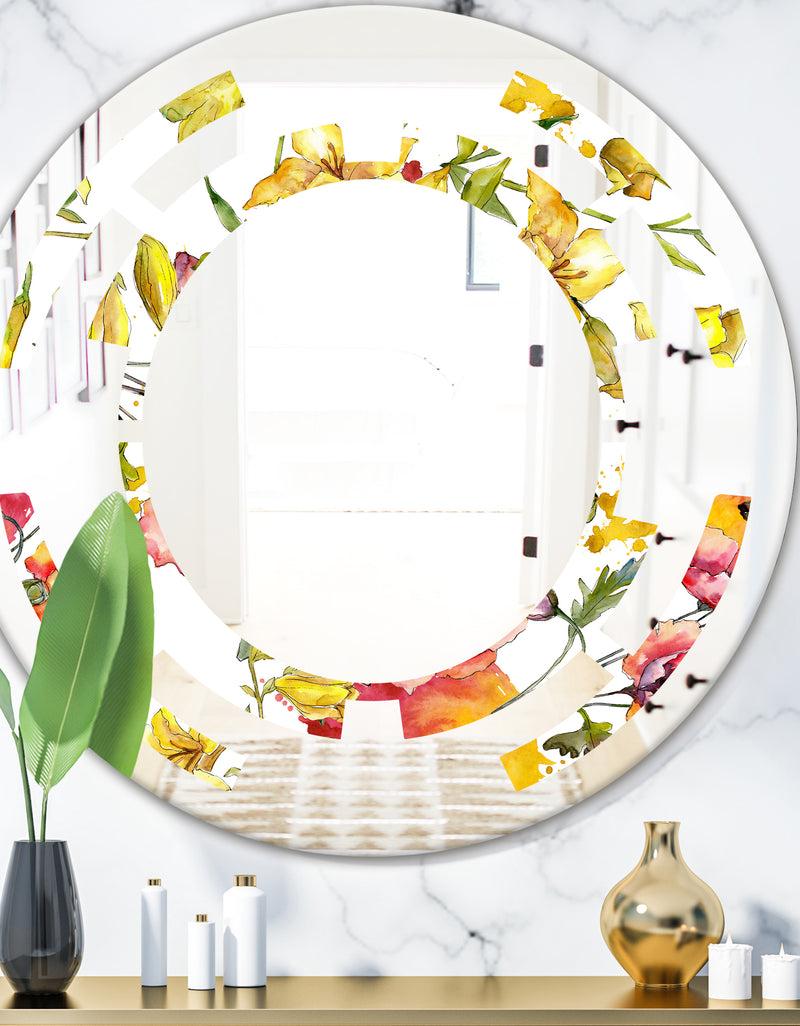 DesignQ Retro Handdrawn Poppies IV - Cottage Round or Oval Wall Mirror - Space