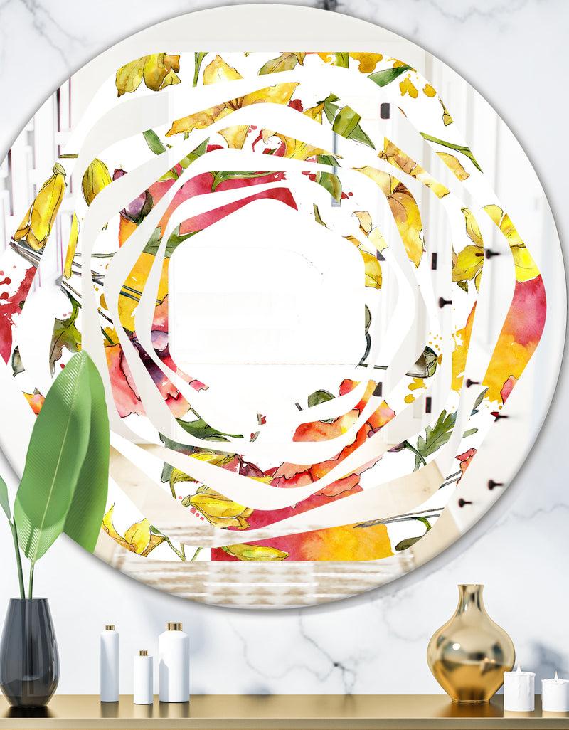 DesignQ Retro Handdrawn Poppies IV - Cottage Round or Oval Wall Mirror - Whirl