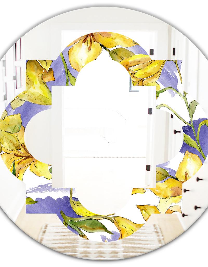 DesignQ Retro Handdrawn Poppies V - Cottage Round Or Oval Wall Mirror - Quatrefoil