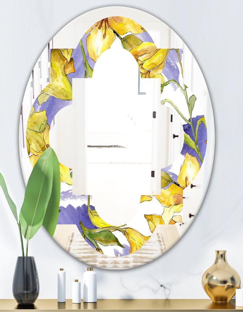 DesignQ Retro Handdrawn Poppies V - Cottage Round Or Oval Wall Mirror - Quatrefoil