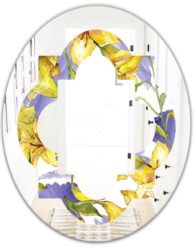 DesignQ Retro Handdrawn Poppies V - Cottage Round Or Oval Wall Mirror - Quatrefoil