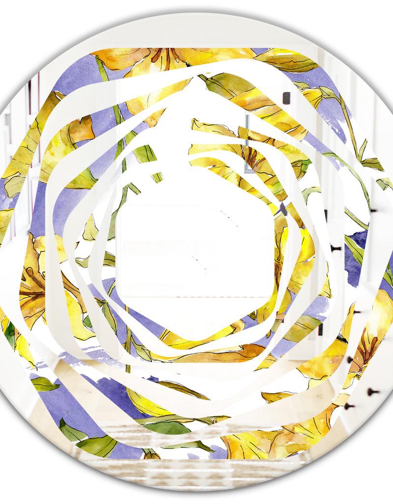 DesignQ Retro Handdrawn Poppies V - Cottage Round Or Oval Wall Mirror - Whirl