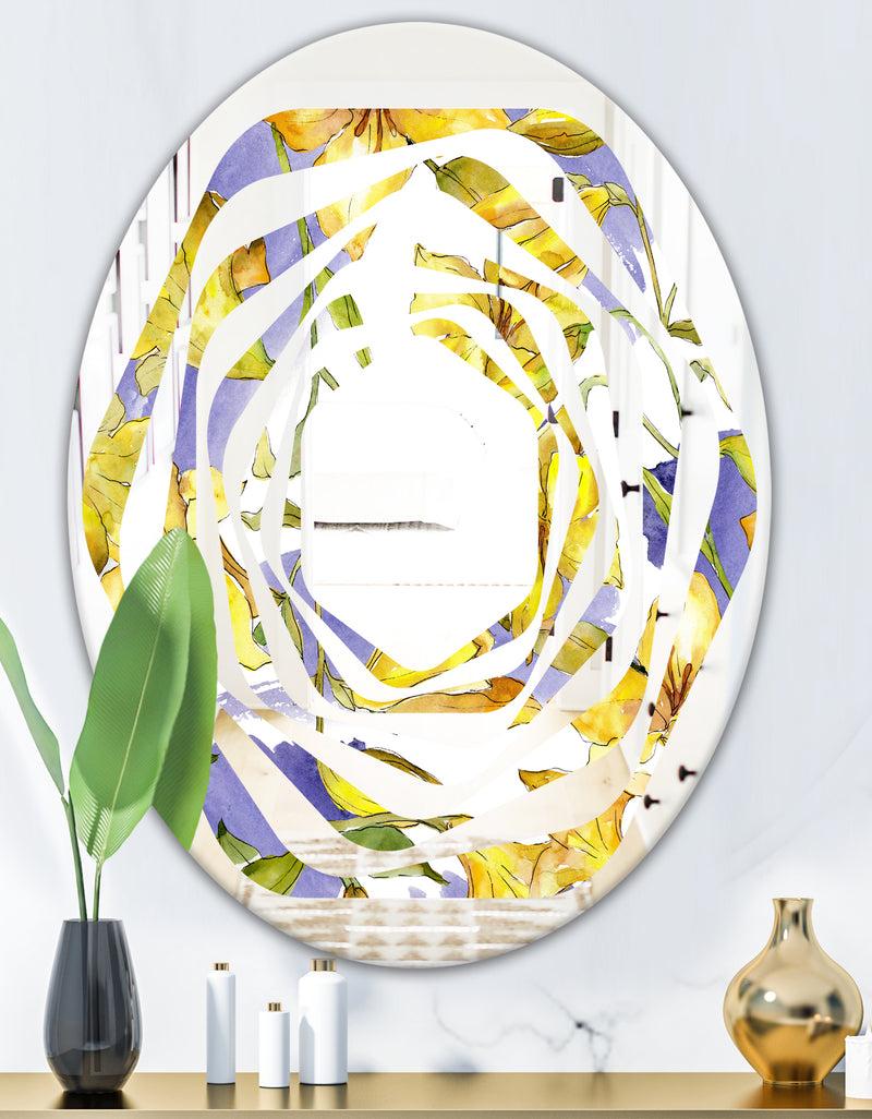 DesignQ Retro Handdrawn Poppies V - Cottage Round Or Oval Wall Mirror - Whirl