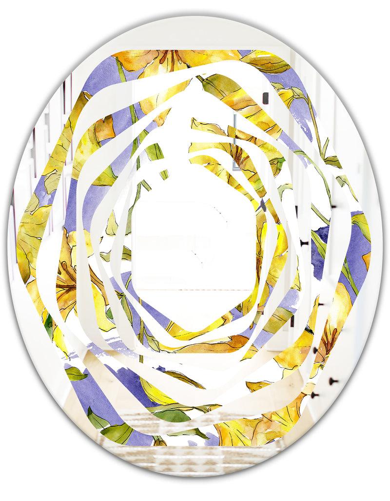 DesignQ Retro Handdrawn Poppies V - Cottage Round Or Oval Wall Mirror - Whirl