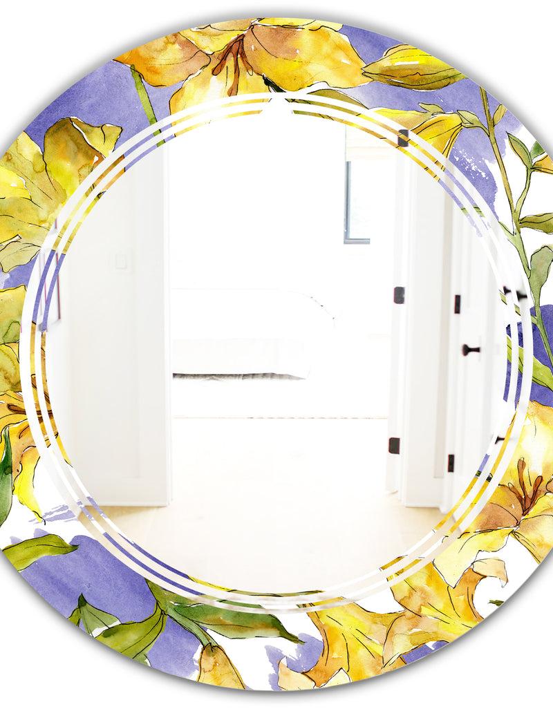 DesignQ Retro Handdrawn Poppies V - Cottage Round Or Oval Wall Mirror - Triple C