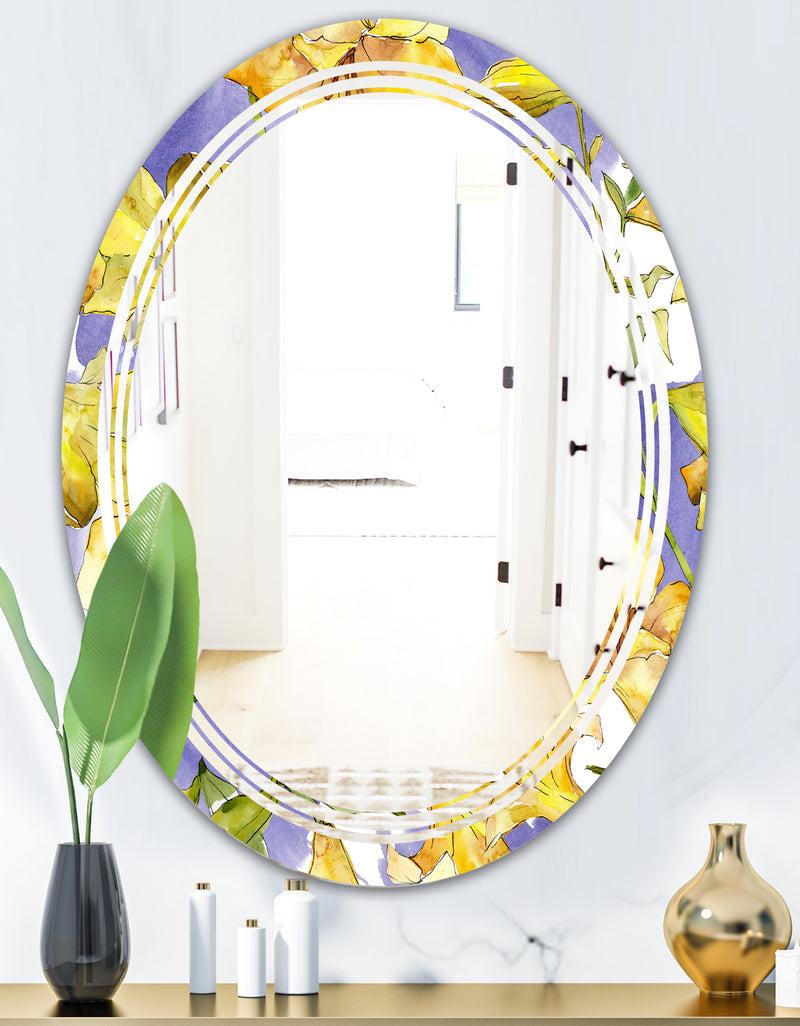 DesignQ Retro Handdrawn Poppies V - Cottage Round Or Oval Wall Mirror - Triple C