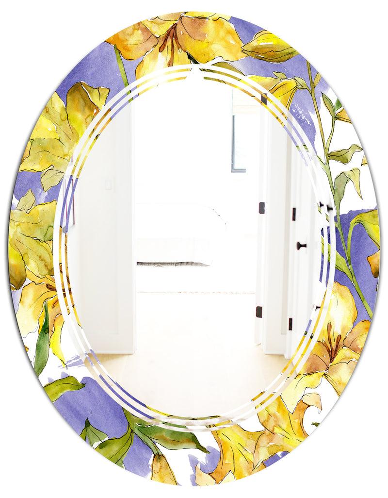 DesignQ Retro Handdrawn Poppies V - Cottage Round Or Oval Wall Mirror - Triple C