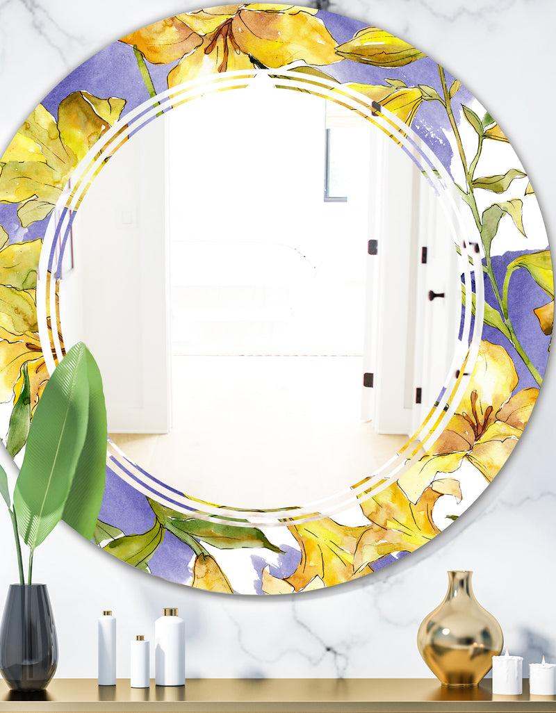 DesignQ Retro Handdrawn Poppies V - Cottage Round or Oval Wall Mirror - Triple C