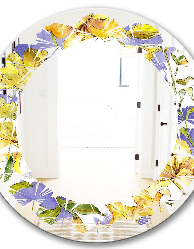 DesignQ Retro Handdrawn Poppies V - Cottage Round Or Oval Wall Mirror - Leaves