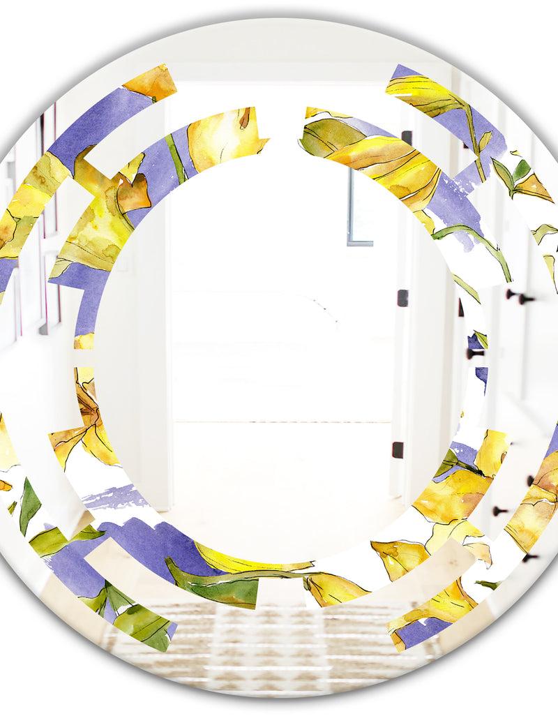 DesignQ Retro Handdrawn Poppies V - Cottage Round Or Oval Wall Mirror - Space