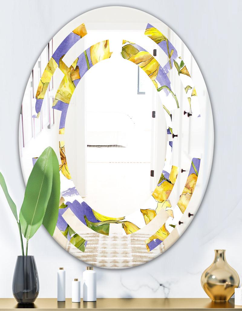 DesignQ Retro Handdrawn Poppies V - Cottage Round Or Oval Wall Mirror - Space