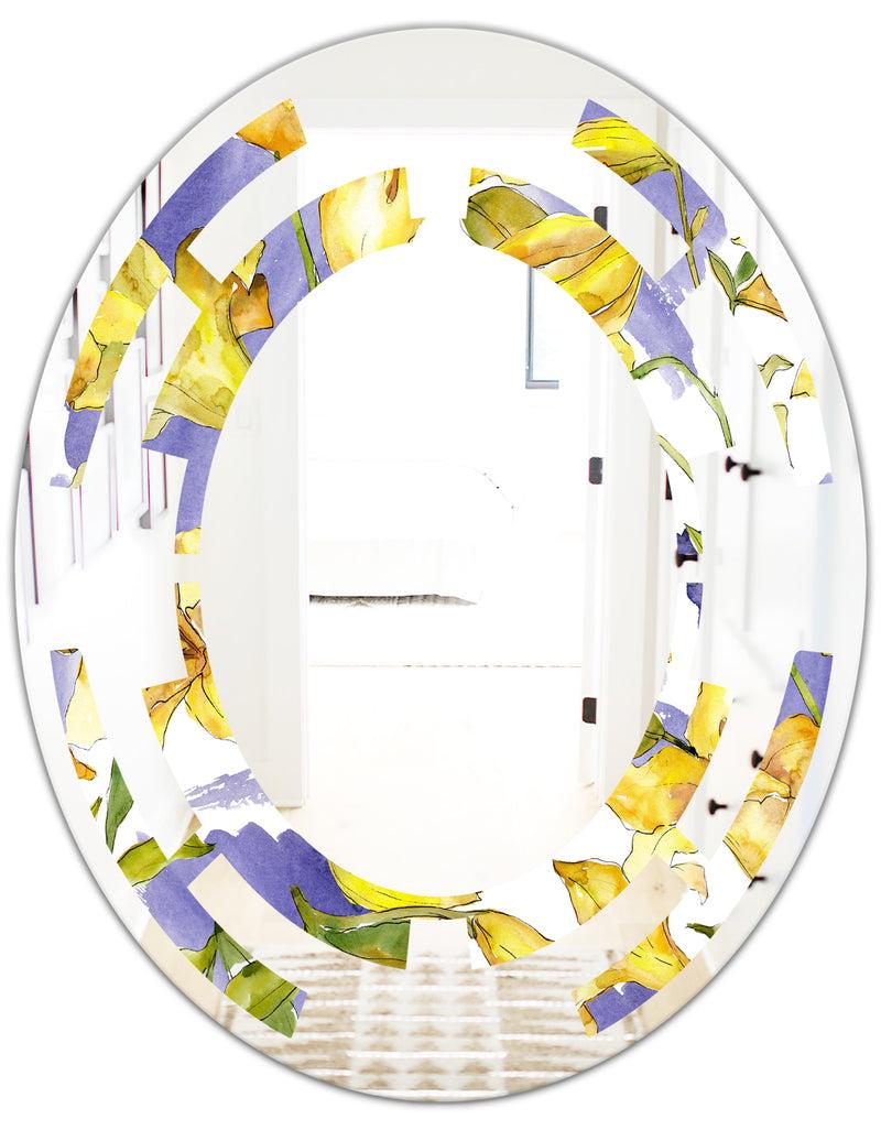 DesignQ Retro Handdrawn Poppies V - Cottage Round Or Oval Wall Mirror - Space