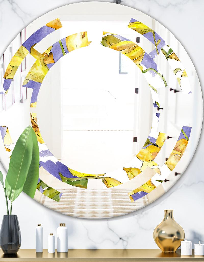 DesignQ Retro Handdrawn Poppies V - Cottage Round or Oval Wall Mirror - Space