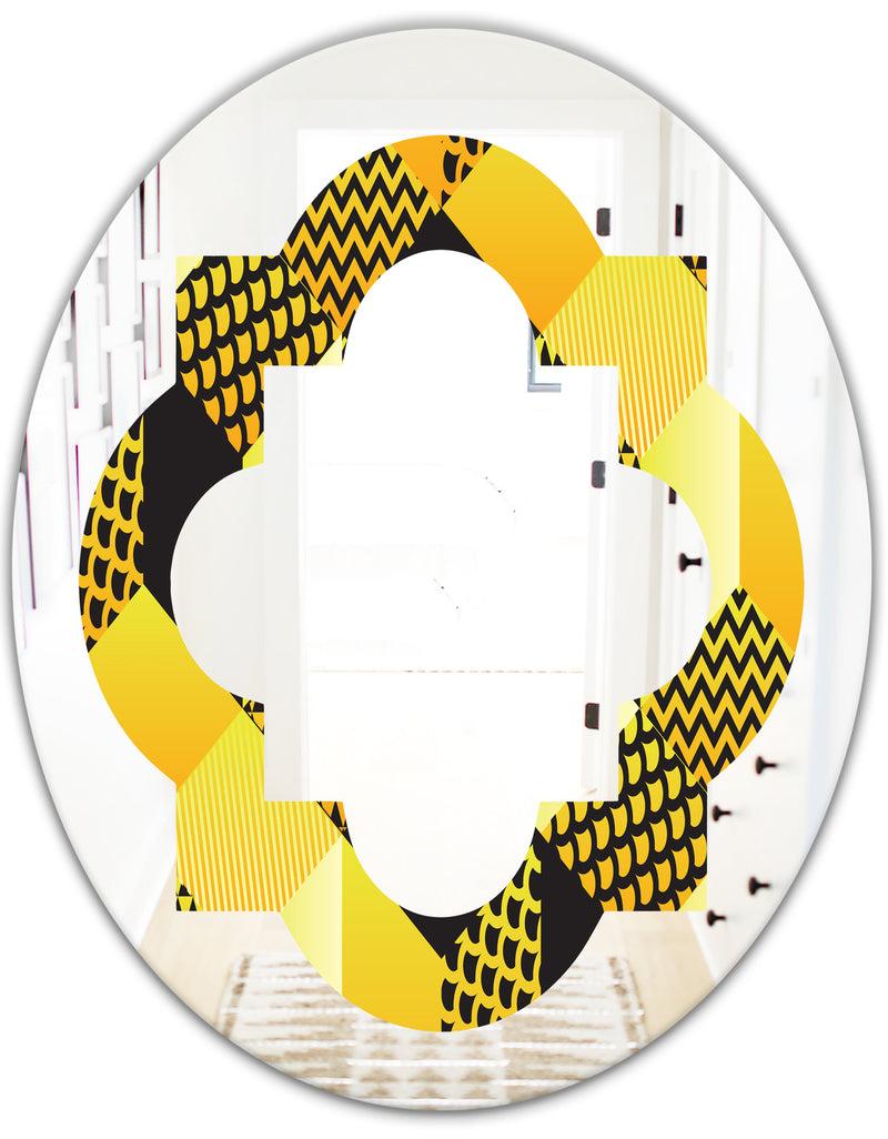 DesignQ Retro Hexagon Pattern II - Modern Round Or Oval Wall Mirror - Quatrefoil