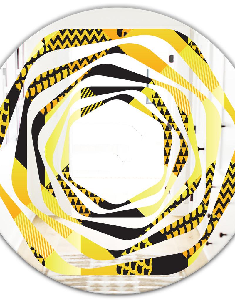 DesignQ Retro Hexagon Pattern II - Modern Round Or Oval Wall Mirror - Whirl