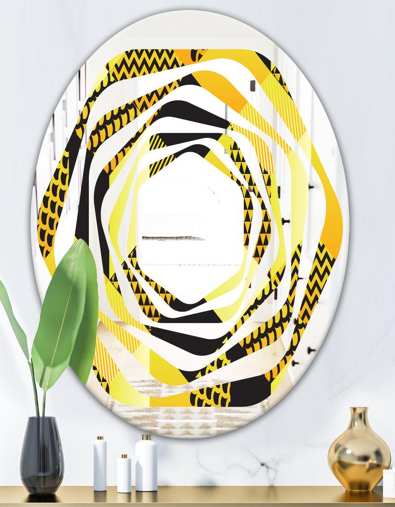 DesignQ Retro Hexagon Pattern II - Modern Round Or Oval Wall Mirror - Whirl