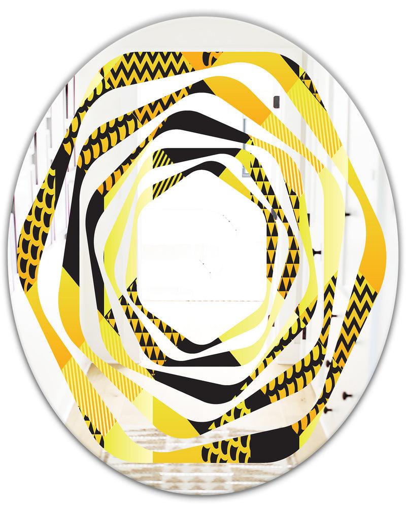 DesignQ Retro Hexagon Pattern II - Modern Round Or Oval Wall Mirror - Whirl