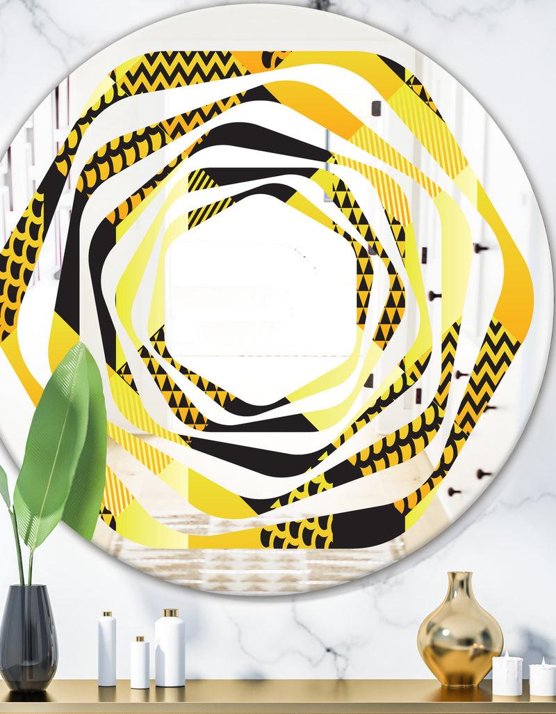 DesignQ Retro Hexagon Pattern II - Modern Round or Oval Wall Mirror - Whirl