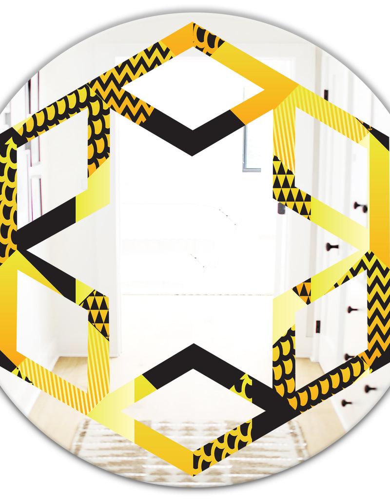 DesignQ Retro Hexagon Pattern II - Modern Round Or Oval Wall Mirror - Hexagon Star