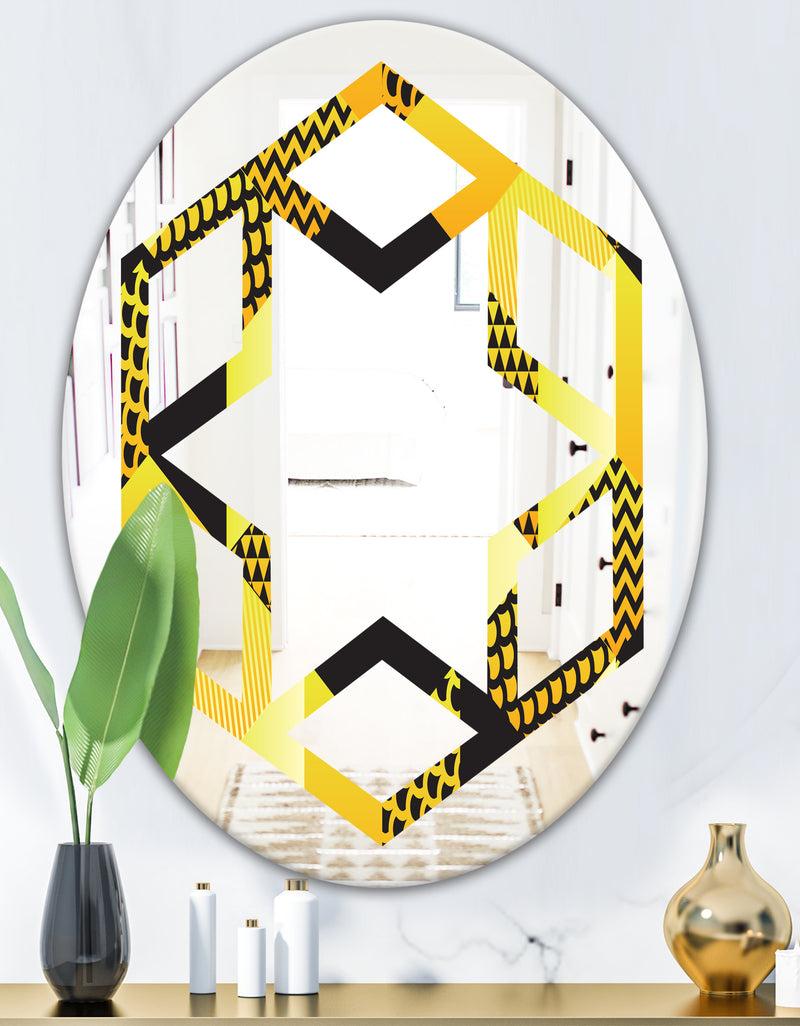 DesignQ Retro Hexagon Pattern II - Modern Round Or Oval Wall Mirror - Hexagon Star