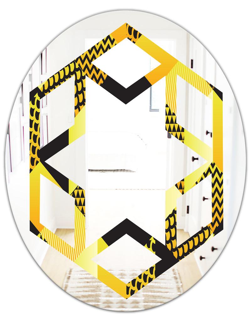DesignQ Retro Hexagon Pattern II - Modern Round Or Oval Wall Mirror - Hexagon Star