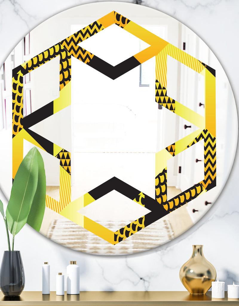 DesignQ Retro Hexagon Pattern II - Modern Round or Oval Wall Mirror - Hexagon Star
