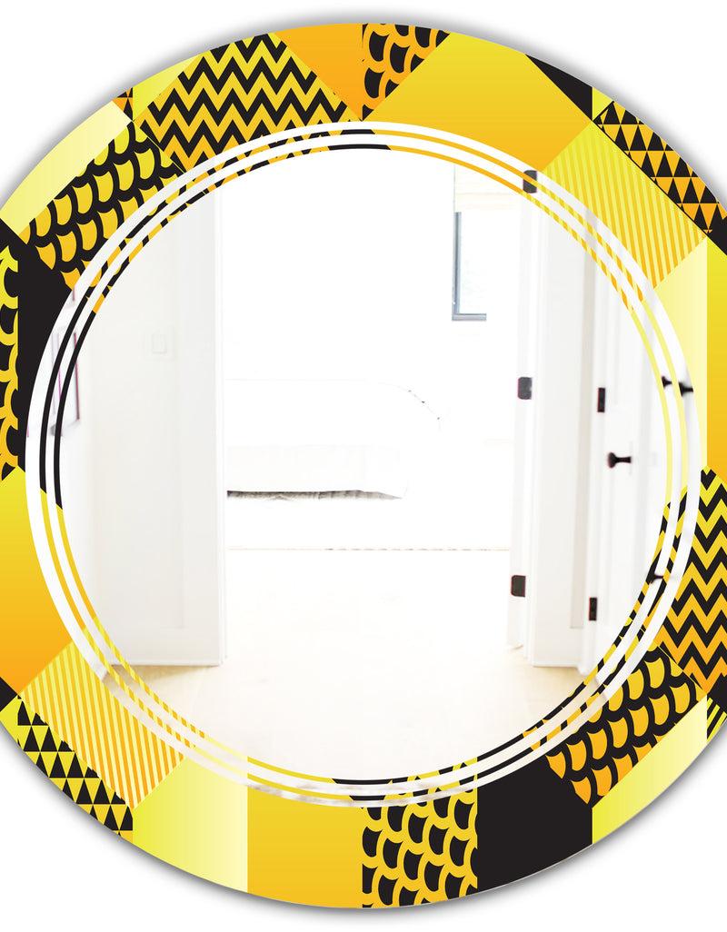 DesignQ Retro Hexagon Pattern II - Modern Round Or Oval Wall Mirror - Triple C