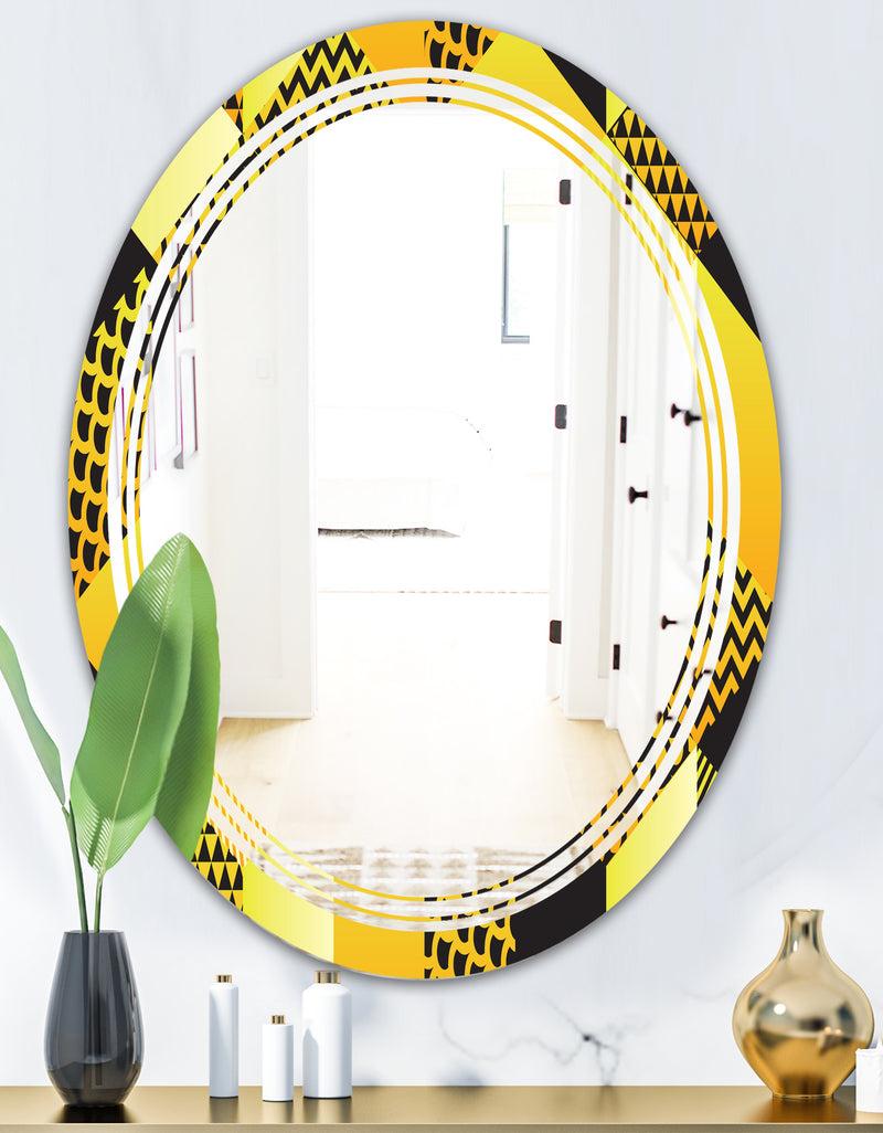 DesignQ Retro Hexagon Pattern II - Modern Round Or Oval Wall Mirror - Triple C