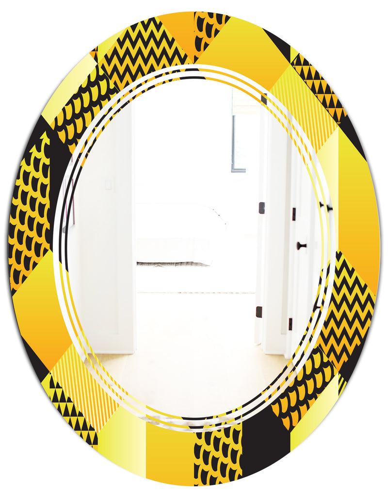 DesignQ Retro Hexagon Pattern II - Modern Round Or Oval Wall Mirror - Triple C