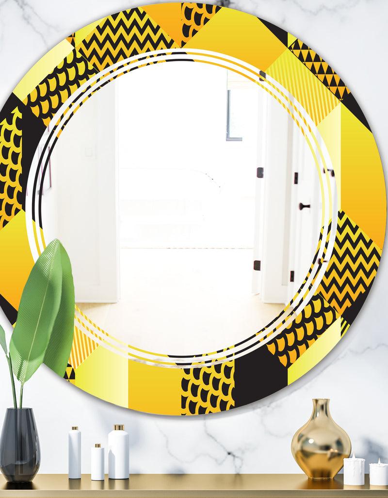 DesignQ Retro Hexagon Pattern II - Modern Round or Oval Wall Mirror - Triple C