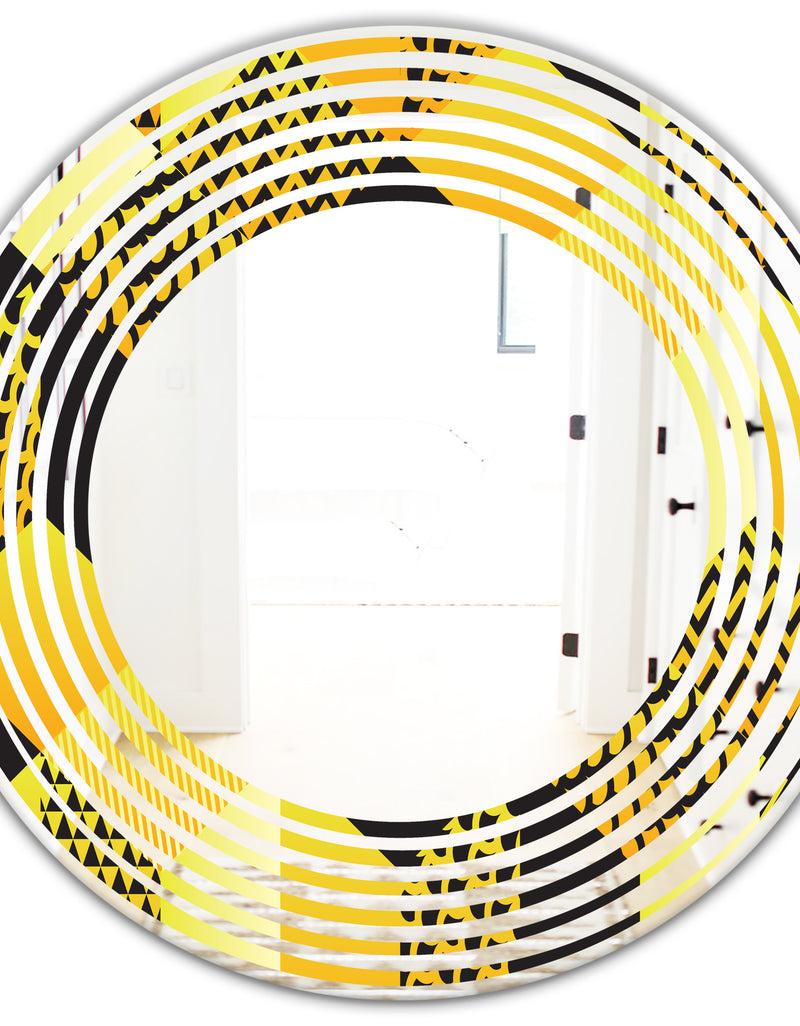 DesignQ Retro Hexagon Pattern II - Modern Round Or Oval Wall Mirror - Wave