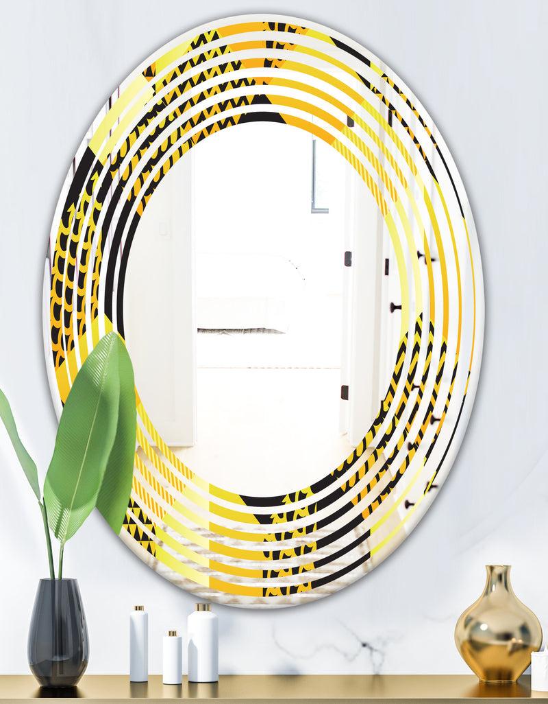 DesignQ Retro Hexagon Pattern II - Modern Round Or Oval Wall Mirror - Wave