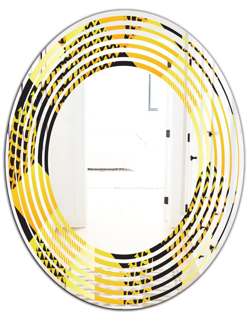 DesignQ Retro Hexagon Pattern II - Modern Round Or Oval Wall Mirror - Wave