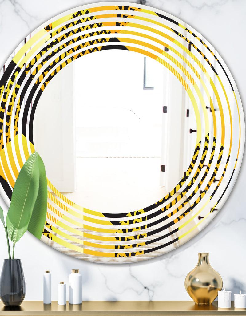 DesignQ Retro Hexagon Pattern II - Modern Round or Oval Wall Mirror - Wave