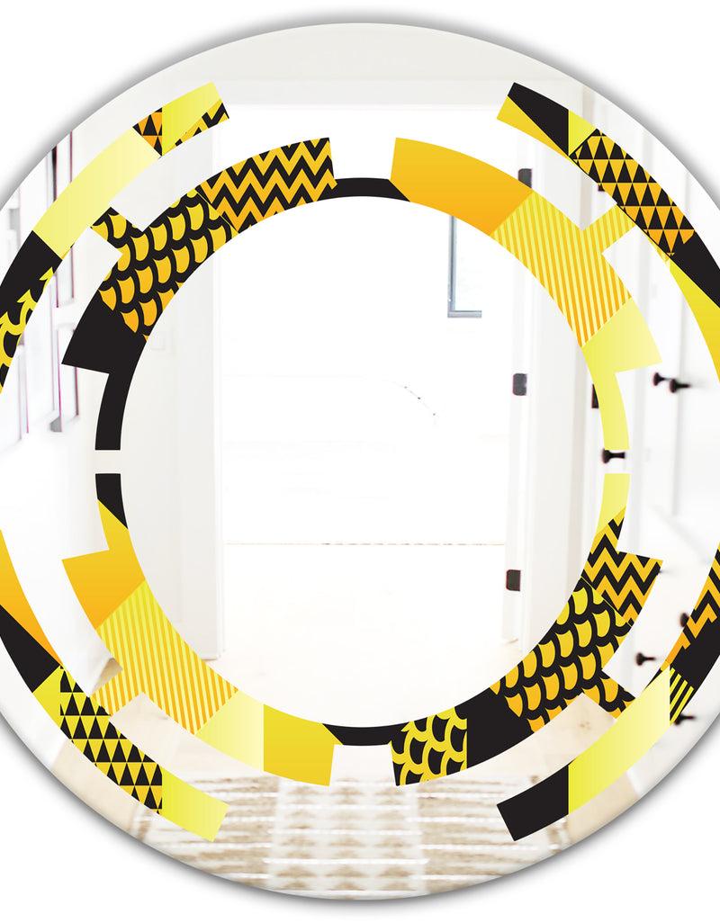 DesignQ Retro Hexagon Pattern II - Modern Round Or Oval Wall Mirror - Space