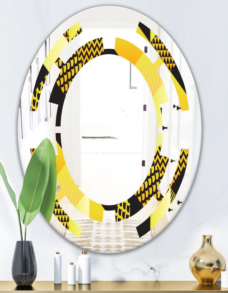 DesignQ Retro Hexagon Pattern II - Modern Round Or Oval Wall Mirror - Space
