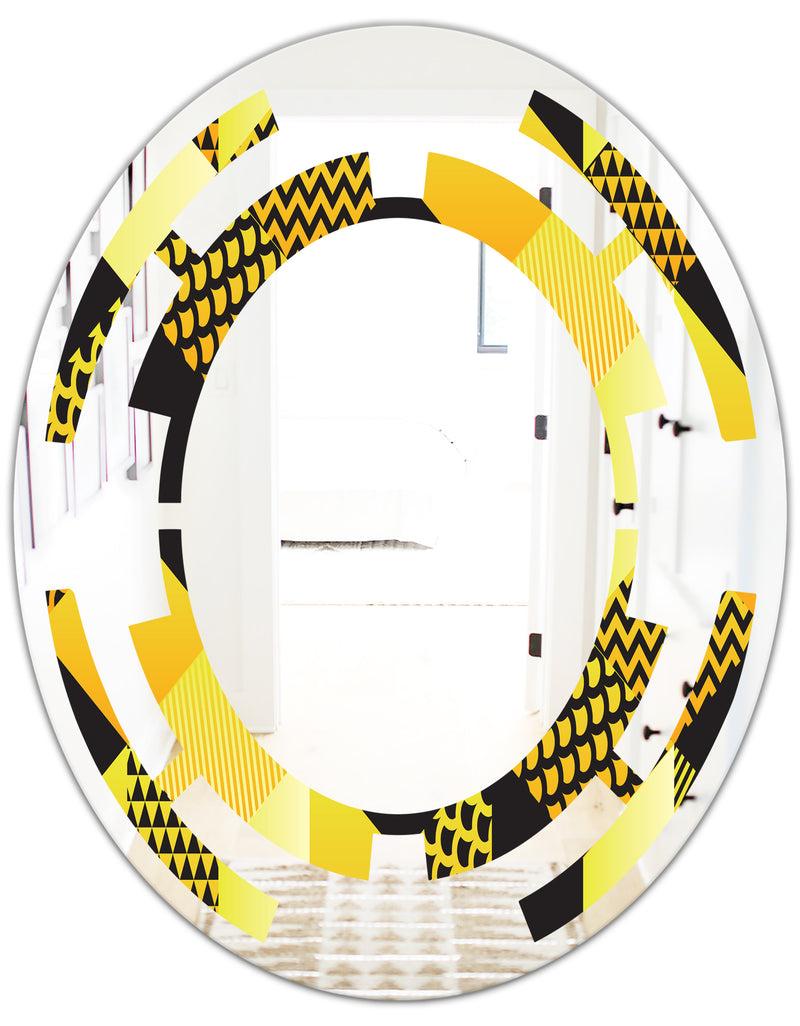 DesignQ Retro Hexagon Pattern II - Modern Round Or Oval Wall Mirror - Space