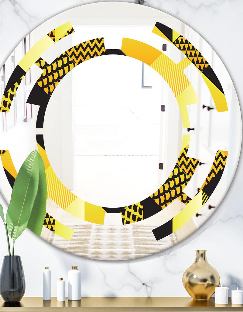 DesignQ Retro Hexagon Pattern II - Modern Round or Oval Wall Mirror - Space