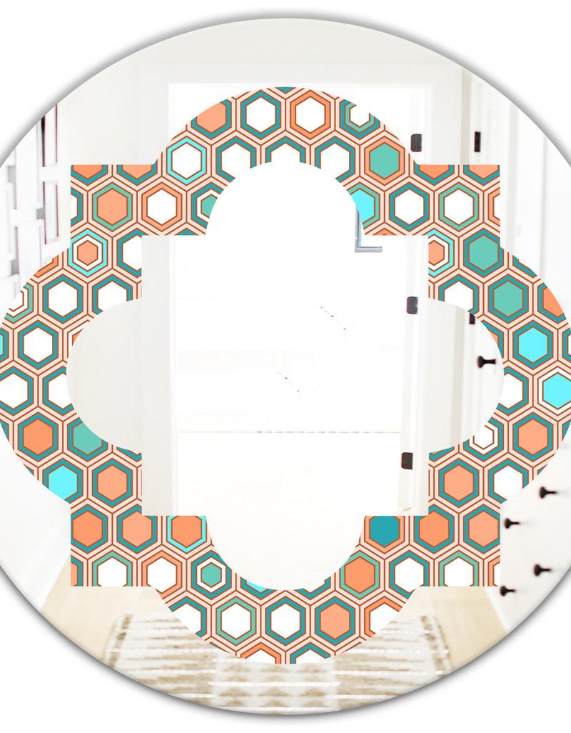 DesignQ Retro Hexagon Pattern III - Modern Round Or Oval Wall Mirror - Quatrefoil