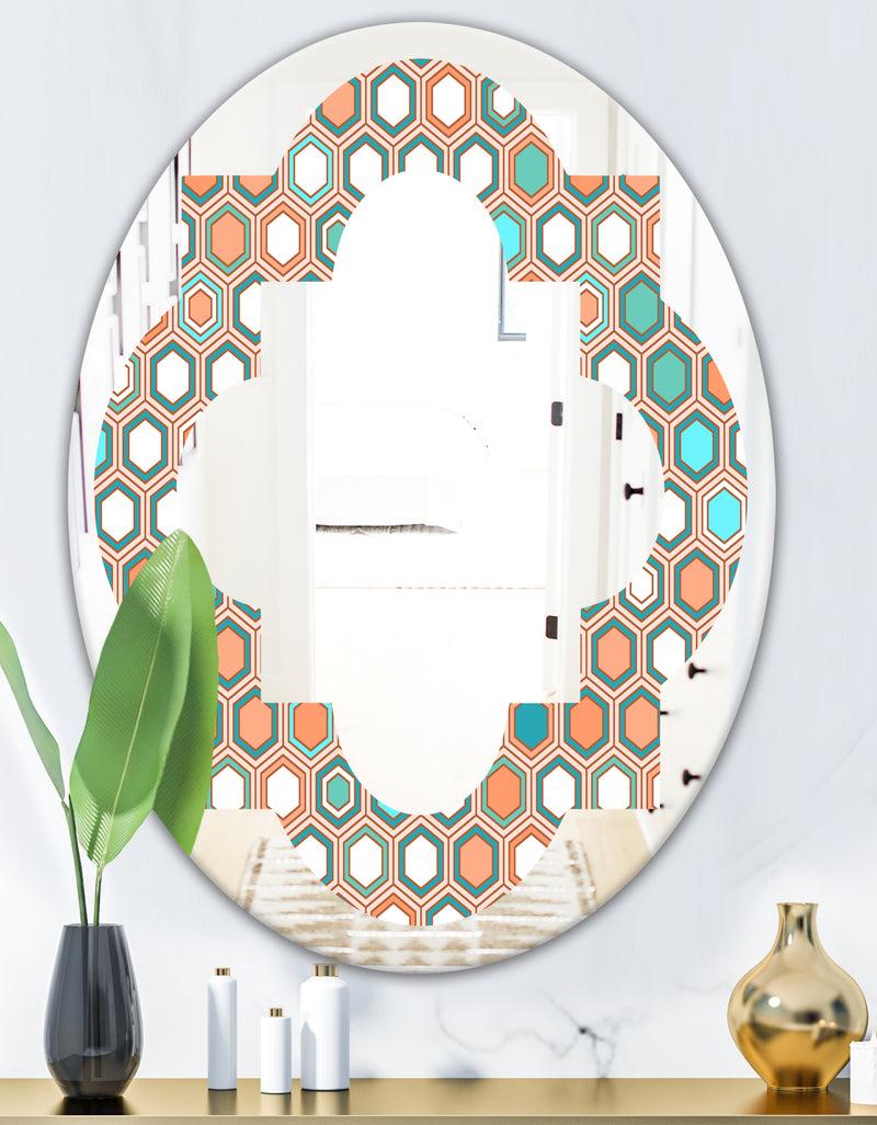 DesignQ Retro Hexagon Pattern III - Modern Round Or Oval Wall Mirror - Quatrefoil